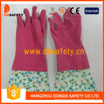 Guantes de hogar de látex de látex rosado para el hogar (DHL710)